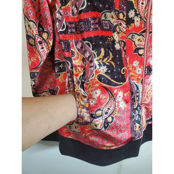 INC International Concepts Jacket Women Size Medium Pockets Red Paisley Zipper - Picture 11 of 15